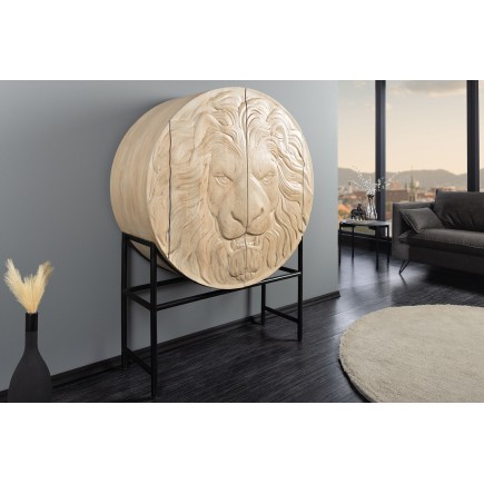Highboard LION 140cm - Buffet haut manguier blanc et noir