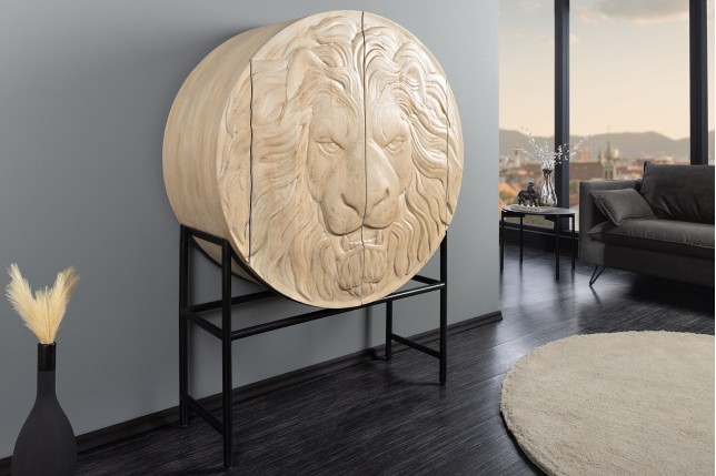 Highboard LION 140cm - Buffet haut manguier blanc et noir