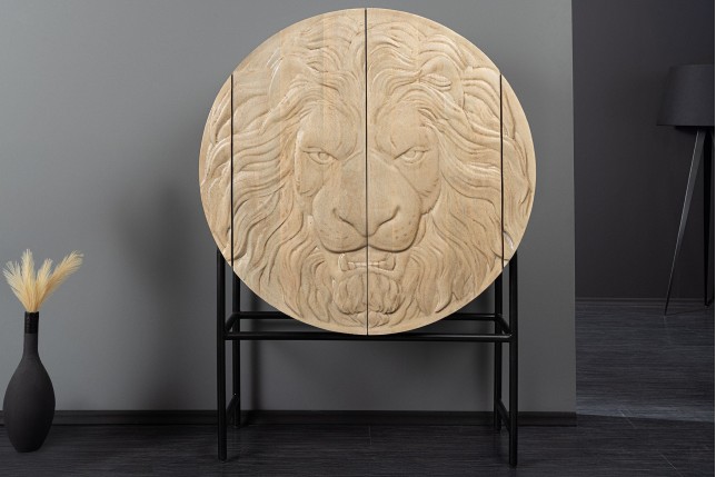 Highboard LION 140cm - Buffet haut manguier blanc et noir