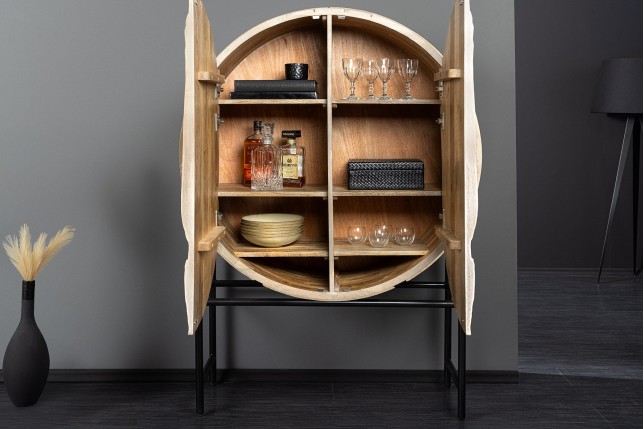Highboard LION 140cm - Buffet haut manguier blanc et noir