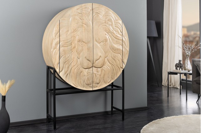 Highboard LION 140cm - Buffet haut manguier blanc et noir