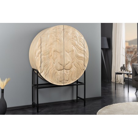 Highboard LION 140cm - Buffet haut manguier blanc et noir