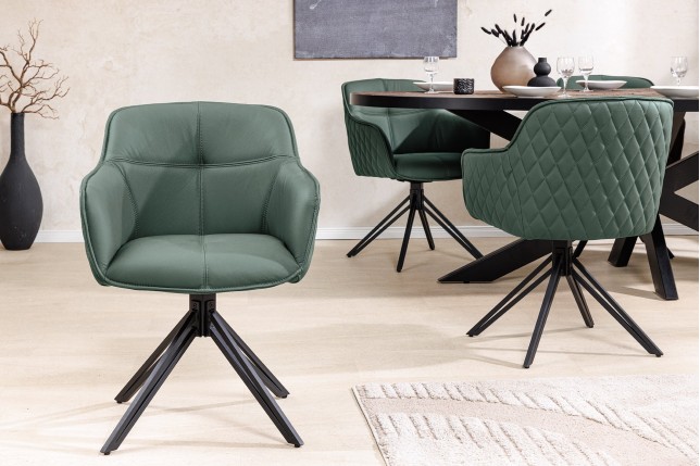 Fauteuil pivotant EUPHORIA cuir vert - Rotation 180°