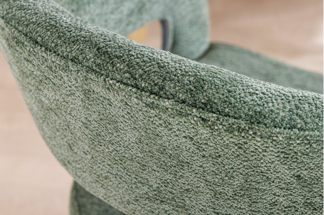 Chaise BOUTIQUE tissu vert texturé pieds champagne doré