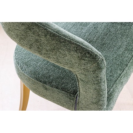 Chaise BOUTIQUE tissu vert texturé pieds champagne doré