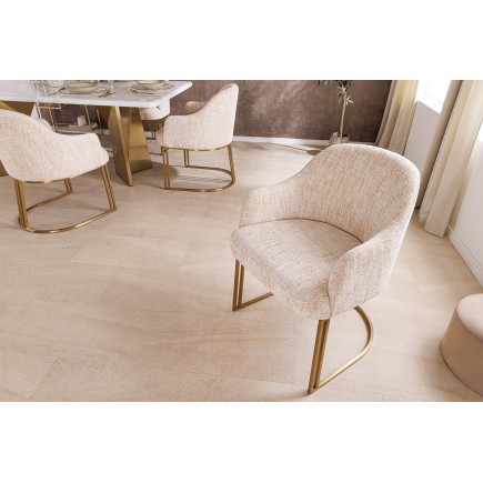 Chaise EXTRAVAGANCIA beige chenille accoudoirs champagne