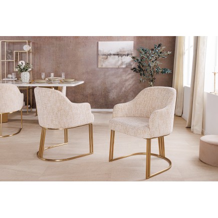 Chaise EXTRAVAGANCIA beige chenille accoudoirs champagne 2