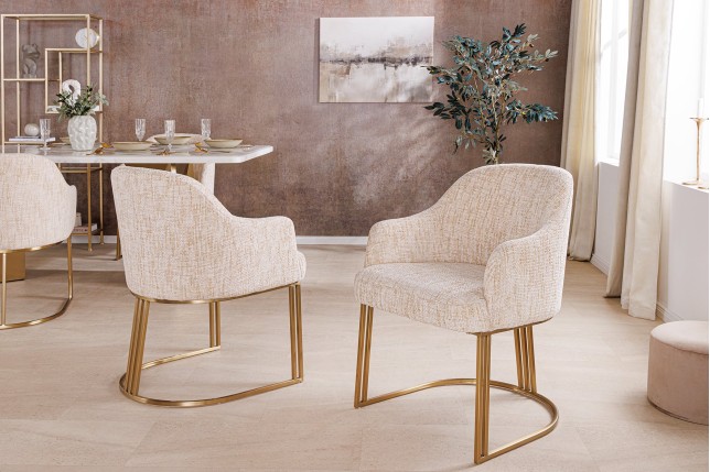Chaise EXTRAVAGANCIA beige chenille accoudoirs champagne