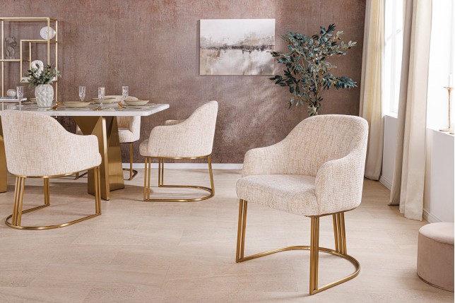 Chaise EXTRAVAGANCIA beige chenille accoudoirs champagne