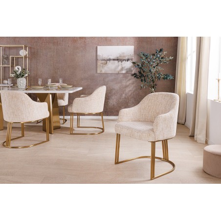 Chaise EXTRAVAGANCIA beige chenille accoudoirs champagne