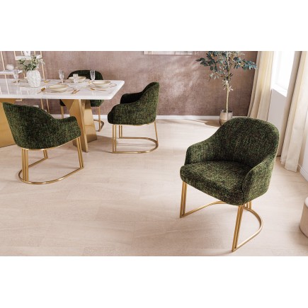 Chaise EXTRAVAGANCIA chenille vert foncé & doré