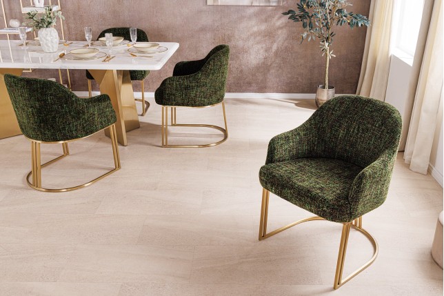 Chaise EXTRAVAGANCIA chenille vert foncé & doré