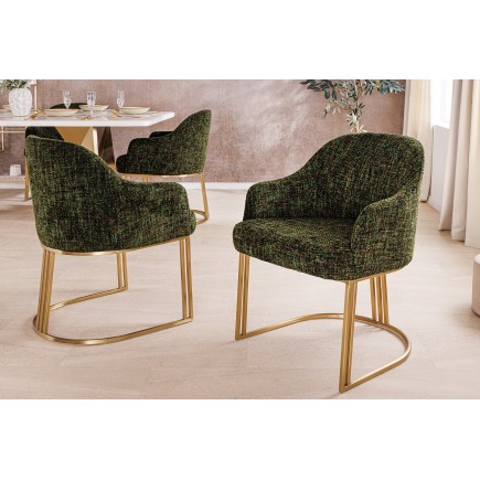 Chaise EXTRAVAGANCIA chenille vert foncé & doré 2