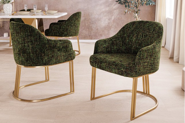 Chaise EXTRAVAGANCIA chenille vert foncé & doré