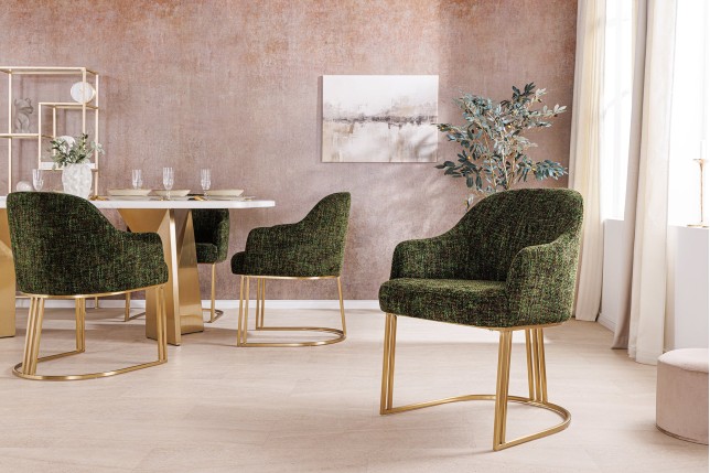 Chaise EXTRAVAGANCIA chenille vert foncé & doré