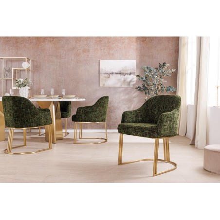 Chaise EXTRAVAGANCIA chenille vert foncé & doré
