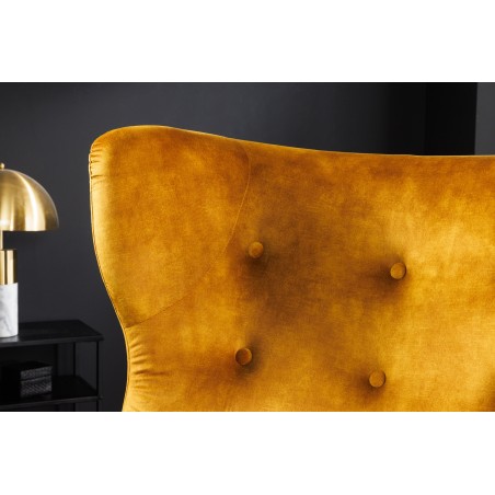 Fauteuil bergère DON velours moutarde et embouts argentés