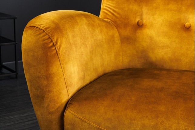 Fauteuil bergère DON velours moutarde et embouts argentés