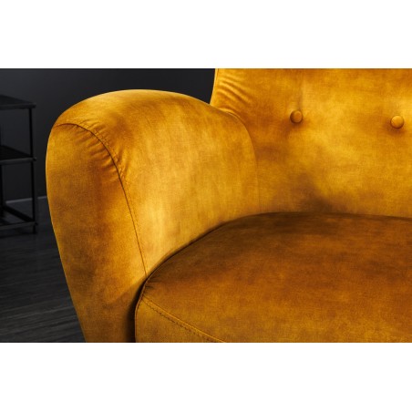 Fauteuil bergère DON velours moutarde et embouts argentés
