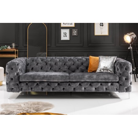 Canapé MODERN BAROCK 3 places velours gris Chesterfield