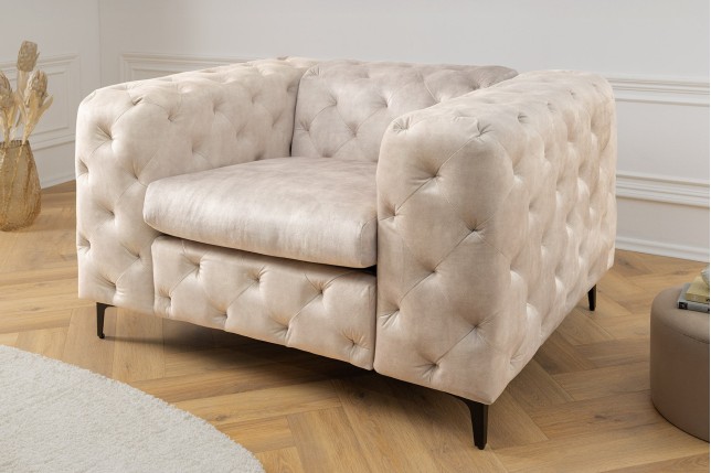 Fauteuil Chesterfield Modern Barock velours champagne beige