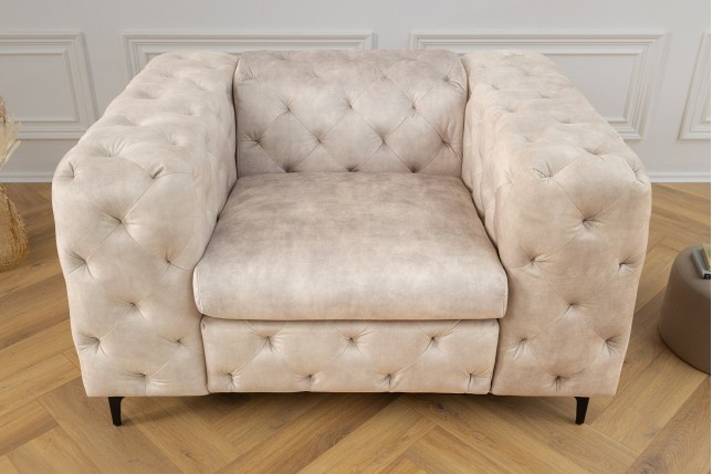 Fauteuil Chesterfield Modern Barock velours champagne beige