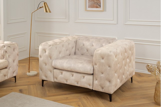 Fauteuil Chesterfield Modern Barock velours champagne beige