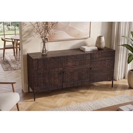 Buffet bas TRIBAL 180cm manguier massif brun foncé