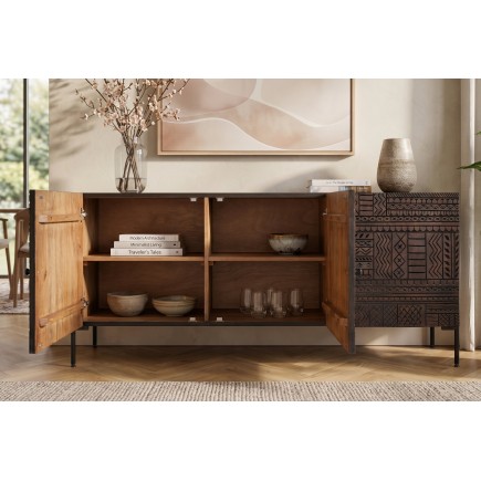 Buffet bas TRIBAL 180cm manguier massif brun foncé 2