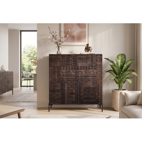 Highboard TRIBAL 120cm Manguier Massif Brun Foncé