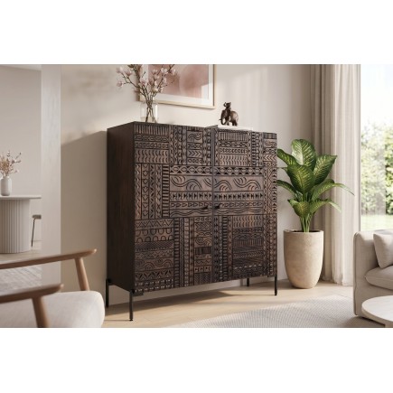 Highboard TRIBAL 120cm Manguier Massif Brun Foncé 2