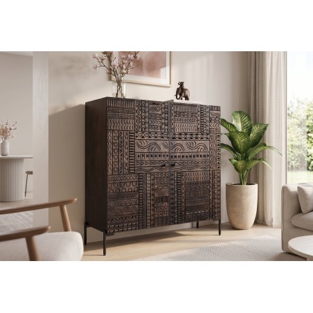 Highboard TRIBAL 120cm Manguier Massif Brun Foncé