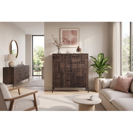 Highboard TRIBAL 120cm Manguier Massif Brun Foncé
