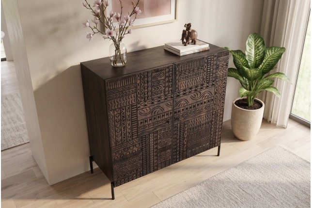 Highboard TRIBAL 120cm Manguier Massif Brun Foncé