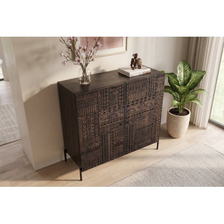 Highboard TRIBAL 120cm Manguier Massif Brun Foncé