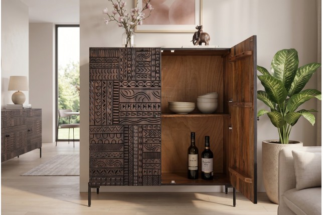 Highboard TRIBAL 120cm Manguier Massif Brun Foncé