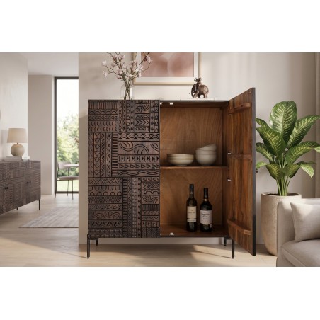 Highboard TRIBAL 120cm Manguier Massif Brun Foncé