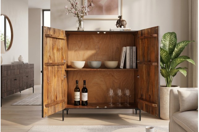 Highboard TRIBAL 120cm Manguier Massif Brun Foncé