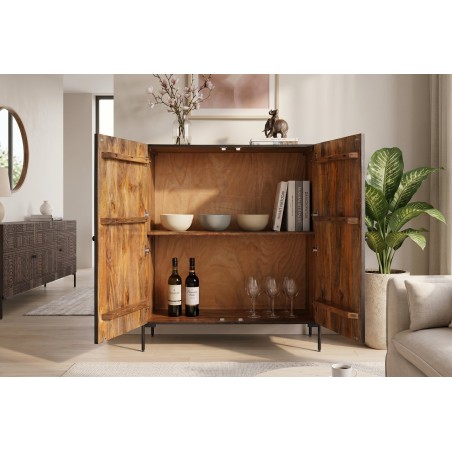 Highboard TRIBAL 120cm Manguier Massif Brun Foncé