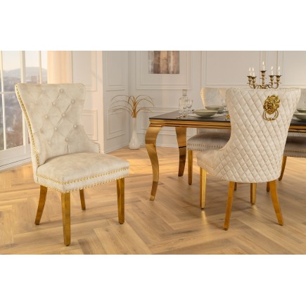 Chaise CASTLE velours beige pieds dorés style baroque