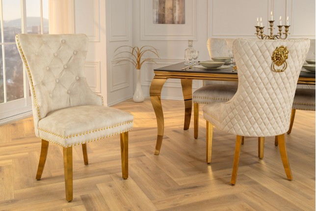 Chaise CASTLE velours beige pieds dorés style baroque