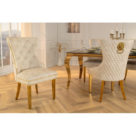 Chaise CASTLE velours beige pieds dorés style baroque