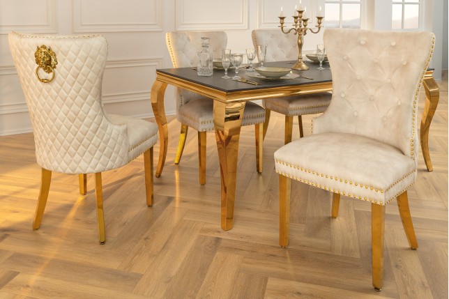 Chaise CASTLE velours beige pieds dorés style baroque