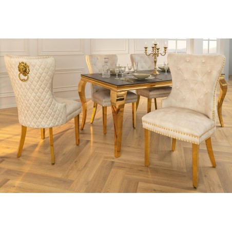 Chaise CASTLE velours beige pieds dorés style baroque