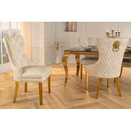 Chaise CASTLE velours beige pieds dorés style baroque