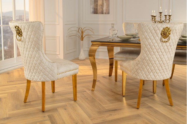 Chaise CASTLE velours beige pieds dorés style baroque