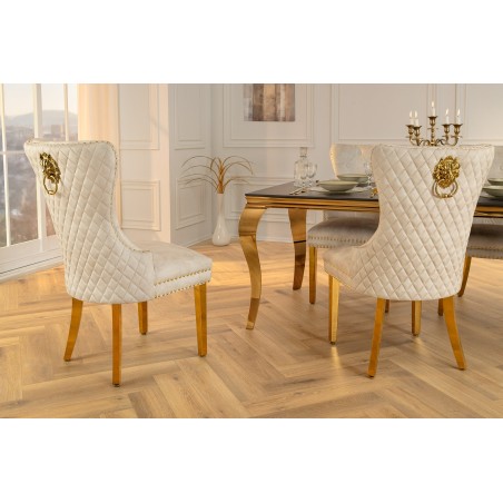 Chaise CASTLE velours beige pieds dorés style baroque
