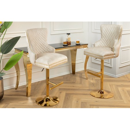 Tabouret de bar CASTLE velours beige baroque pieds dorés