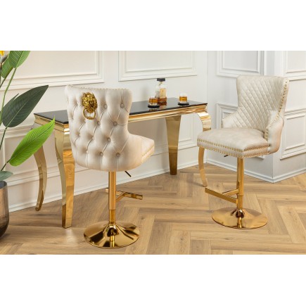 Tabouret de bar CASTLE velours beige baroque pieds dorés 2