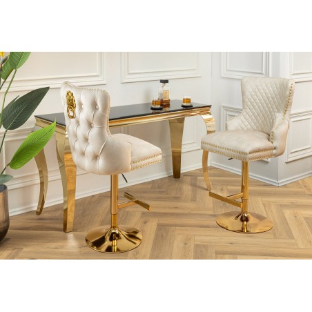 Tabouret de bar CASTLE velours beige baroque pieds dorés